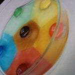 M&Ms in water, candy coating dissolving