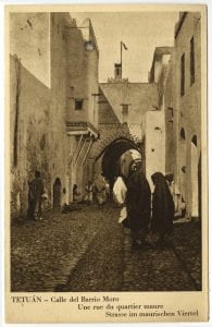 Spanish Picture Postcard, The City of Tetuán – A Street in the City’s Muslim Quarter (Labeled in Spanish, French and German), Photograph, c. 1912-1956, Printed in Zaragoza, Spain. 