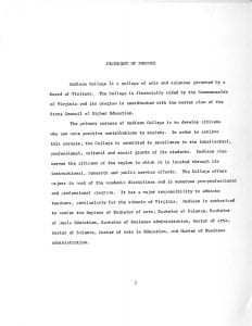 The Statement of Purpose found in the Report of the Committee on Purpose. JMU Special Collections.