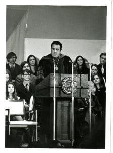 Carrier delivering inaugural address. JMU Special Collections.