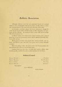 Athletic events at the Harrisonburg Normal School are outlined in this yearbook entry. Everyone is included, even faculty (Schoolma'am, 95).