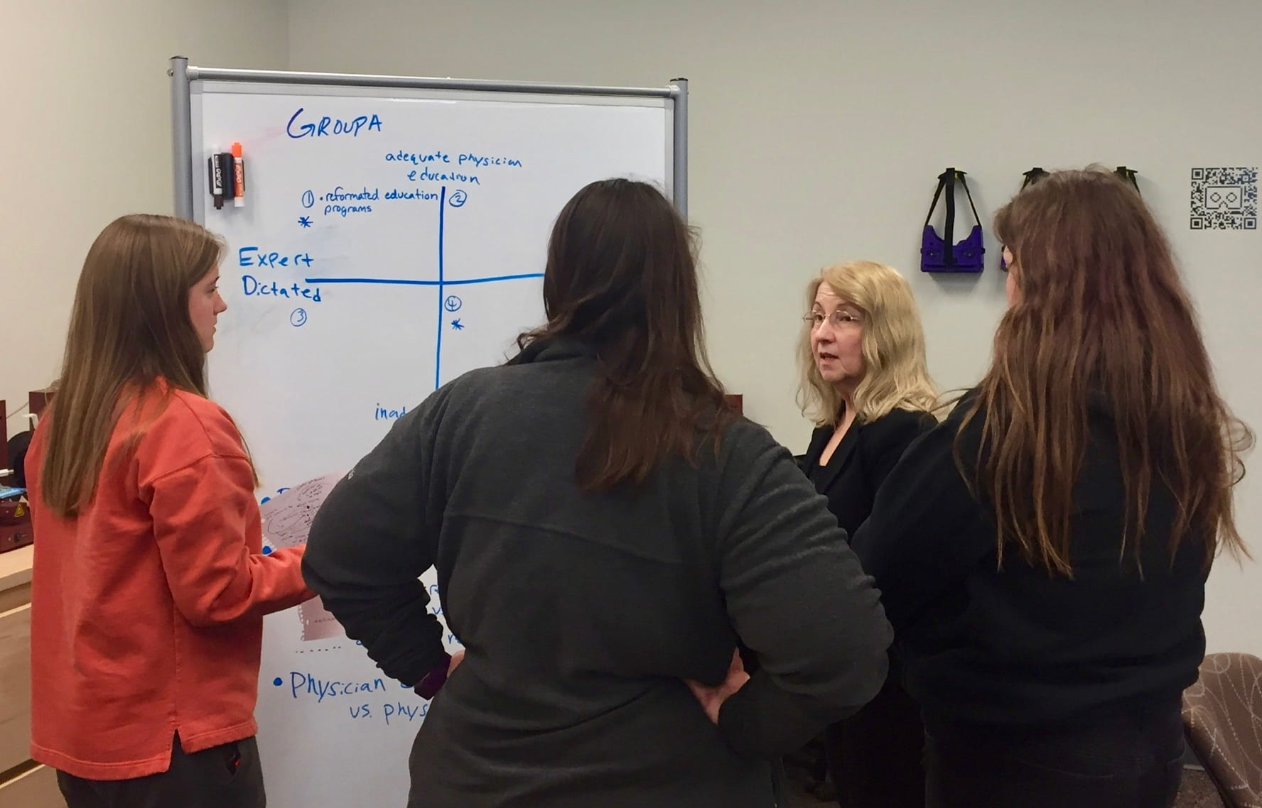 Students with Dr. Anne Henriksent at whiteboard