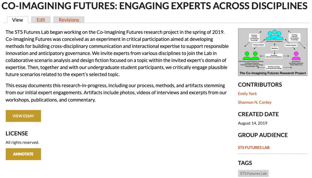 Screenshot of Co-Imagining Futures essay on STS Infrastructures